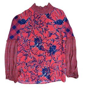 Anthropologie Blank London XS Top Womens Mix Print Mock Puff Sleeve Floral Boho